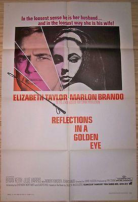 Reflections In A Golden Eye '67 1 Sh! Elizabeth Taylor: This original 1967 One Sheet for REFLECTIONS IN A GOLDEN EYE displays overall in Very Fine Condition. Folded as issued with NO staple or pin holes, NO tears or lost paper, single small top crossfold s
