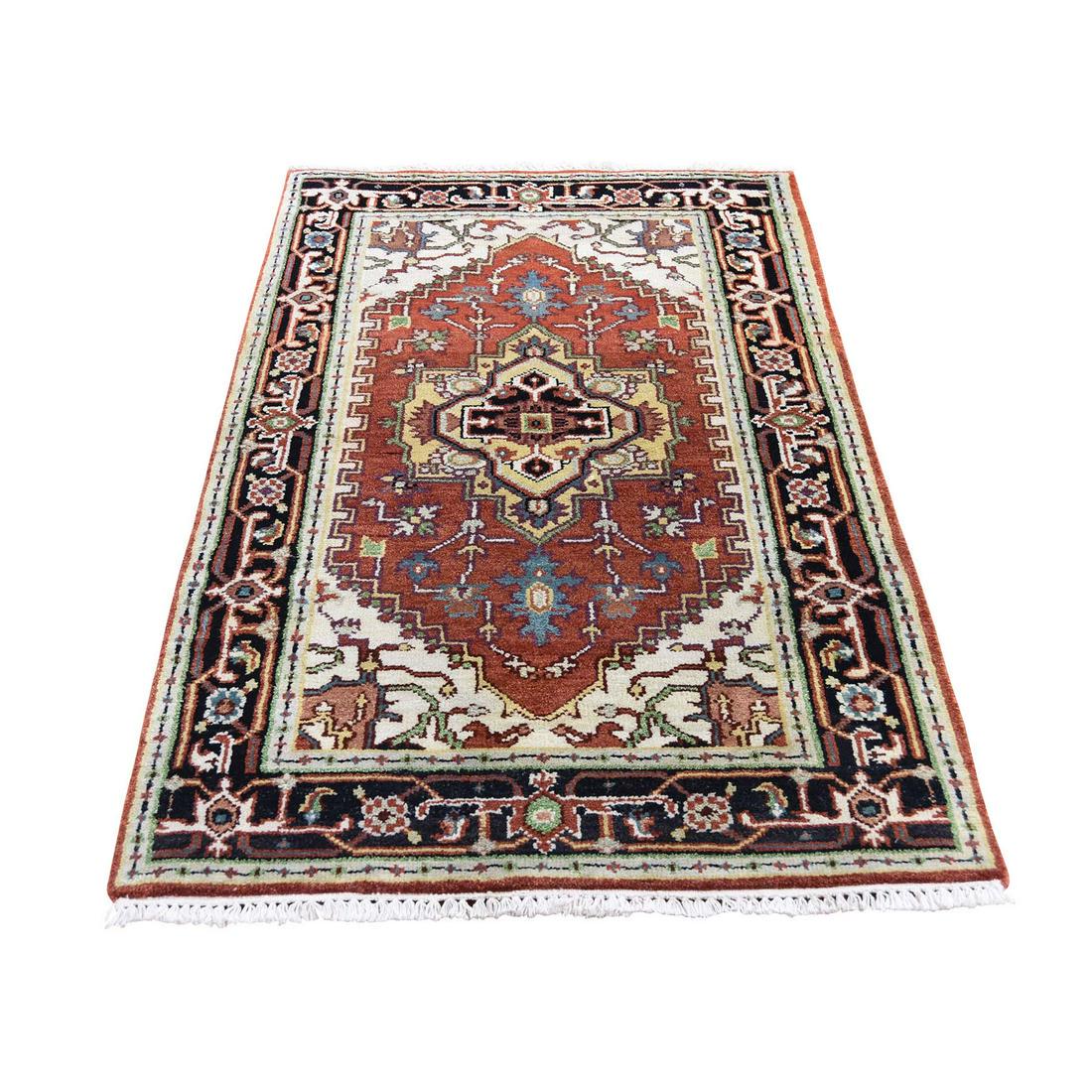 Orange Indo Heriz Pure Wool Hand-Knotted Oriental Rug (1 of 6)