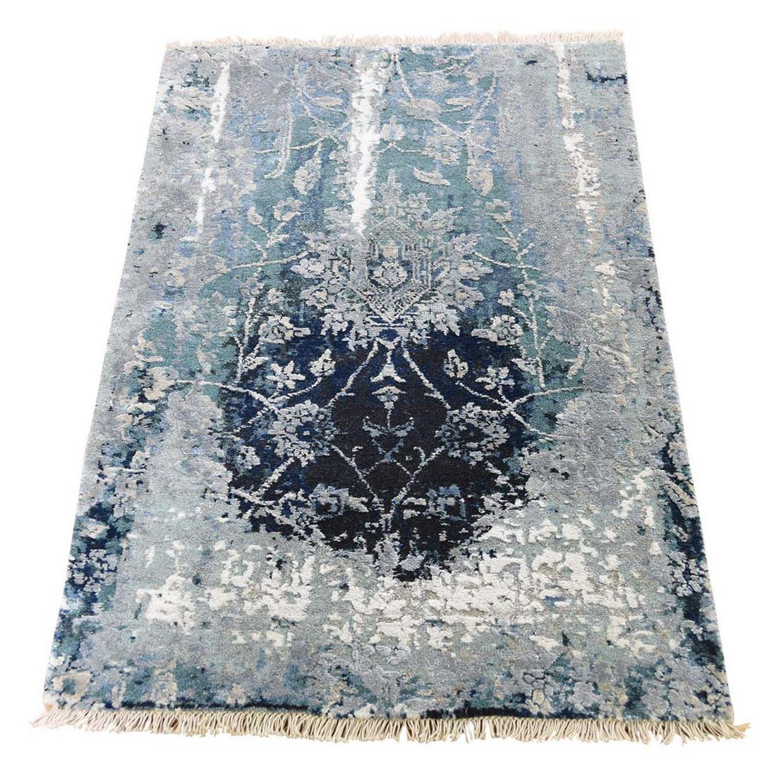 Blue Broken Persian Tabriz Design Wool And Silk (1 of 5)