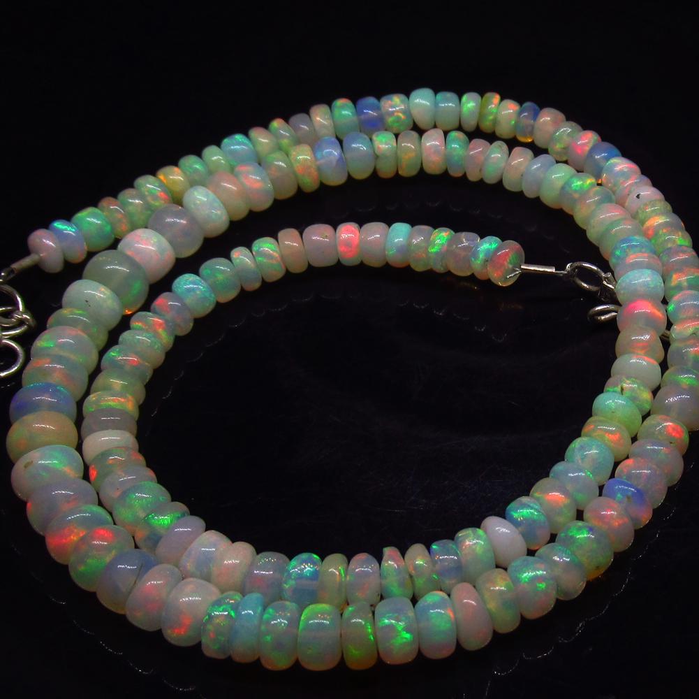 76.23 Ct 925 Silver 144 Round Fire Opal Beads Necklace (1 of 3)