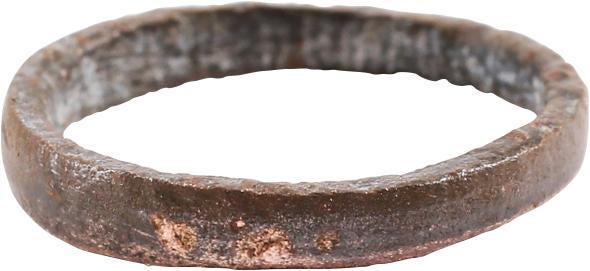 ANCIENT RARE COPPER VIKING RING, 900-1050 AD JEWELRY SZ: No Reserve! Size 1 ¾ for the small finger as was the custom. 2.0mm width with low rounded face Mottled red/brown patina with encrustation from burial inside. Vikings were expert metallurgists. The us
