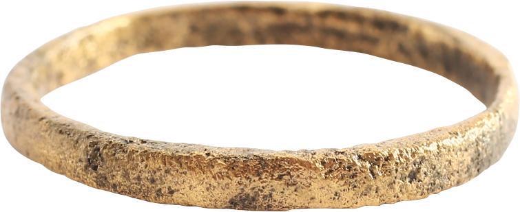 ANCIENT VIKING WEDDING RING, 9-10 CENT JEWELRY AD SZ 9: Gilt bronze. 2.2mm rounded face band . Surface lightly textured from burial. Professionally refurbished with the 24karat gold surface restored. Gift boxed with certification of authenticity. Vikings e
