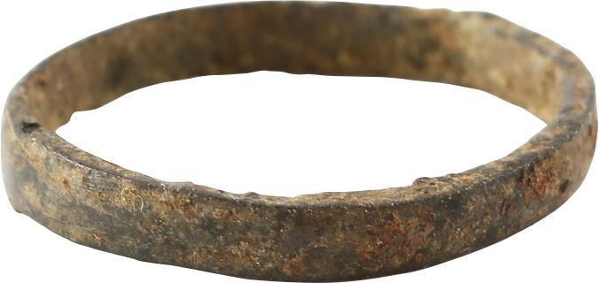 ANCIENT VIKING WEDDING RING C.850-1050 AD JEWELRY S 4: No Reserve! Bronze, Sz 4 ¼ for the small finger as was the custom. Slightly rounded face band 2.4mm width. Surface with encrustation from burial. Vikings exchanged rings on the pommel of the groom’