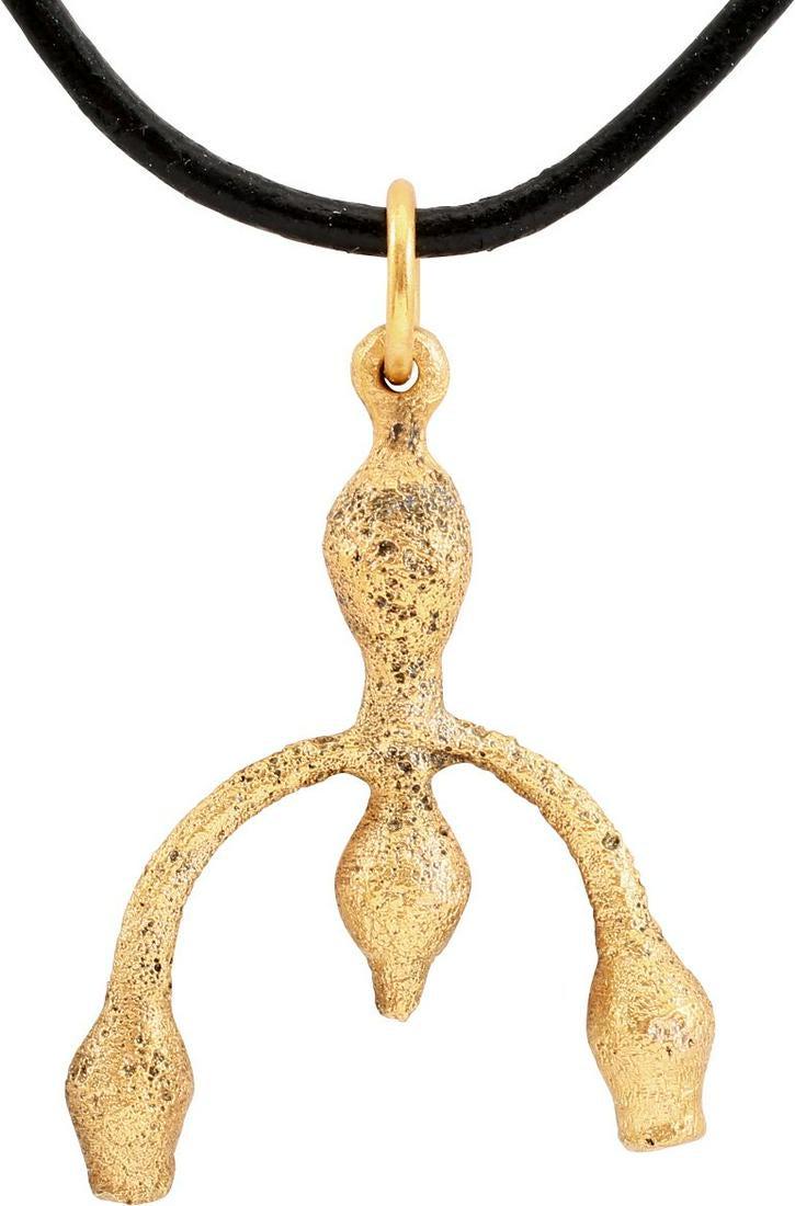 ANCIENT VIKING LUNAR PENDANT NECKLACE C.900-1000 AD: No Reserve! Gilt bronze. As expert navigators, the constellations signified mystery and power to Vikings. Lunar pendants were worn as pectorals as well as suspended from belts, other clothing and hors