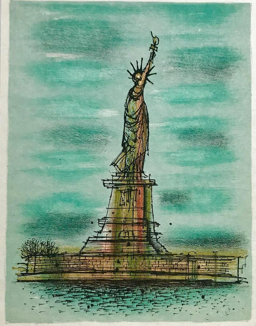 Jean Carzou 1, Original Lithograph 1962: Title: Jean Carzou 1, Original Lithograph 1962 Medium: Lithograph Dimensions: 11 x 8.5 inch Description: Artist: Jean Carzou Title: Untitled 1 Medium: Original Lithograph Editor: Andre Sauret Paper Si