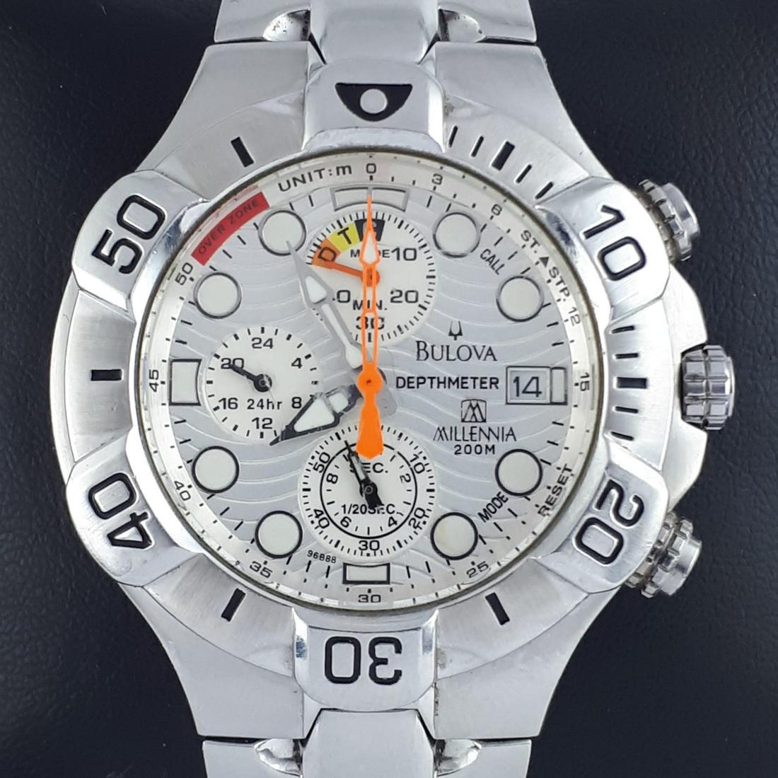 Bulova - Millenia Depthmeter - Men - 2000-2010: Brand: Bulova Model: Millenia Depthmeter Gender: Men Movement: Quartz Type: Analogue wristwatch Total Length: 23 cm / 9,06 inch (Including Watch Case) Case Size: 43 mm / 1,69 Inch Bracelet Mate