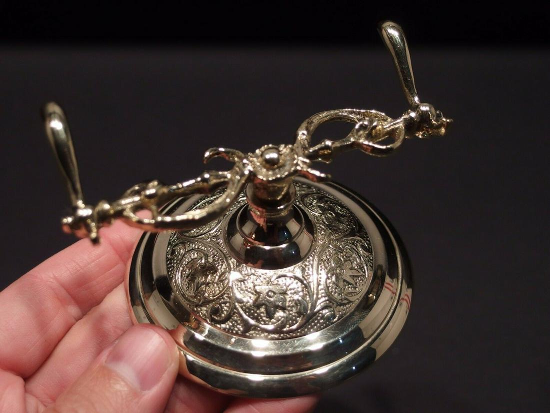 Ornate Brass Pen Holder Desk Stand: 3 3/4" Long 2 1/8" Tall Nice reproduction of an antique pen holder. (pens shown available separately) This piece is all solid brass, well made! Good quality for any early home decor for use or display