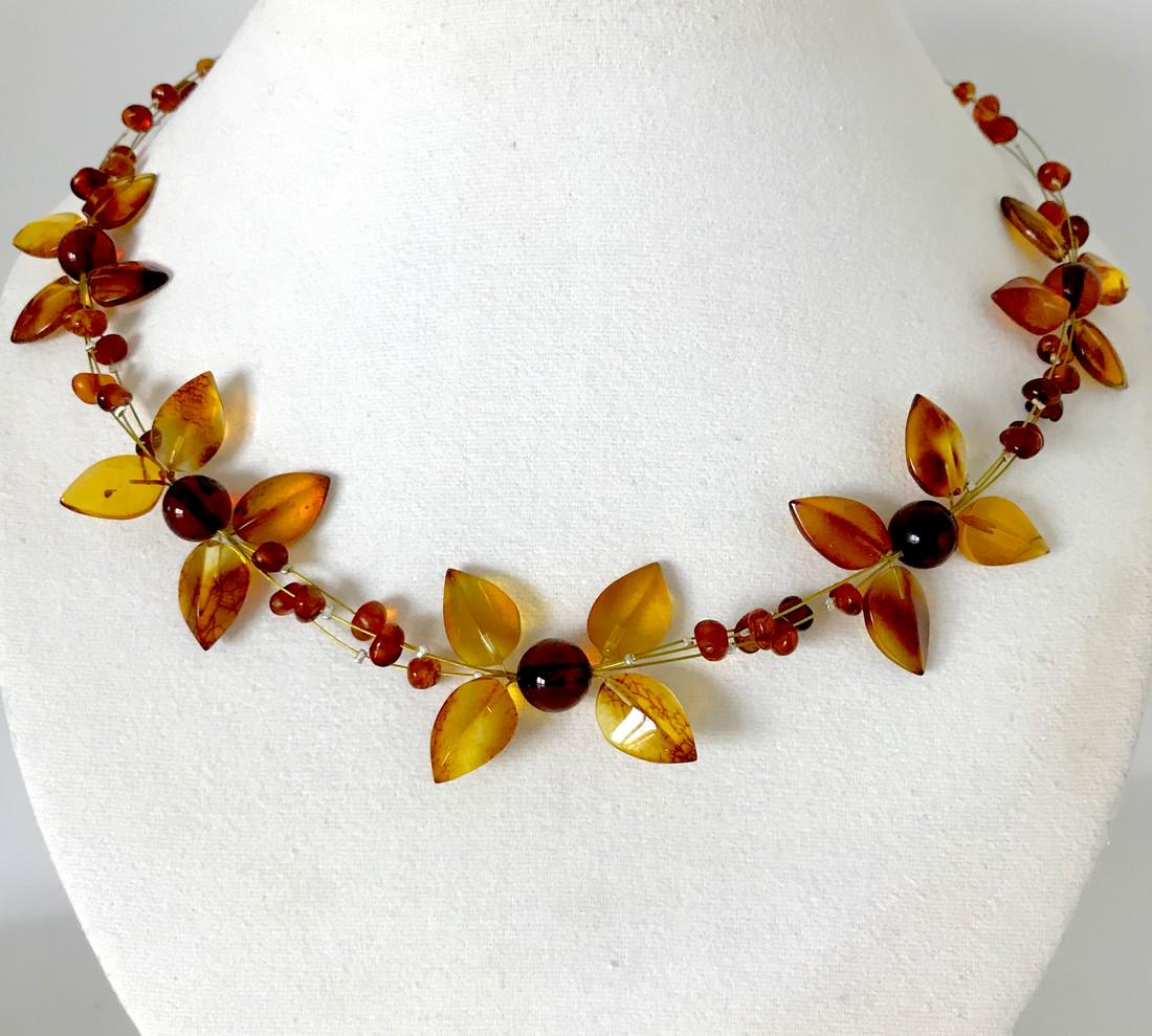 Staggering Amber Floral Necklace made from leaf like (1 of 8)