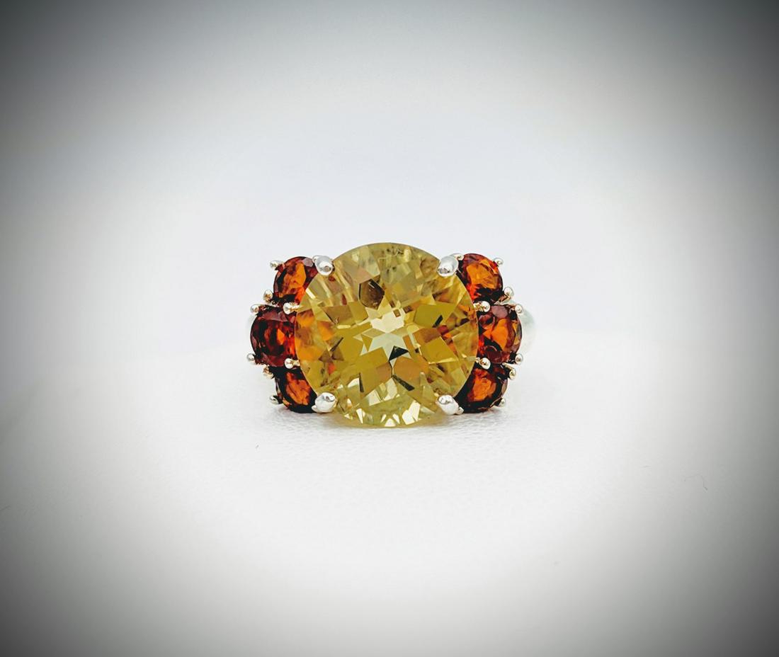 925 SS Sz 7 Orange Brown Citrine & Green Amethyst Ring (1 of 3)