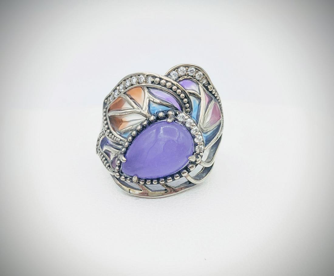925 SS Sz 7 Violet Jade, CZs & Multicolored Enamaling (1 of 3)