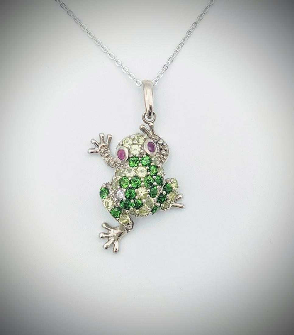 Necklace & Frog Pendant w Rubies, Tourmaline & Pale (1 of 3)