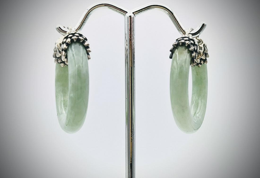 Sterling Silver Jade Hoop Earrings (1 of 3)