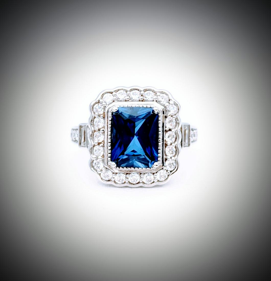 Sterling Silver Sz 7 Blue Sapphire & Cubic Zirconia (1 of 3)