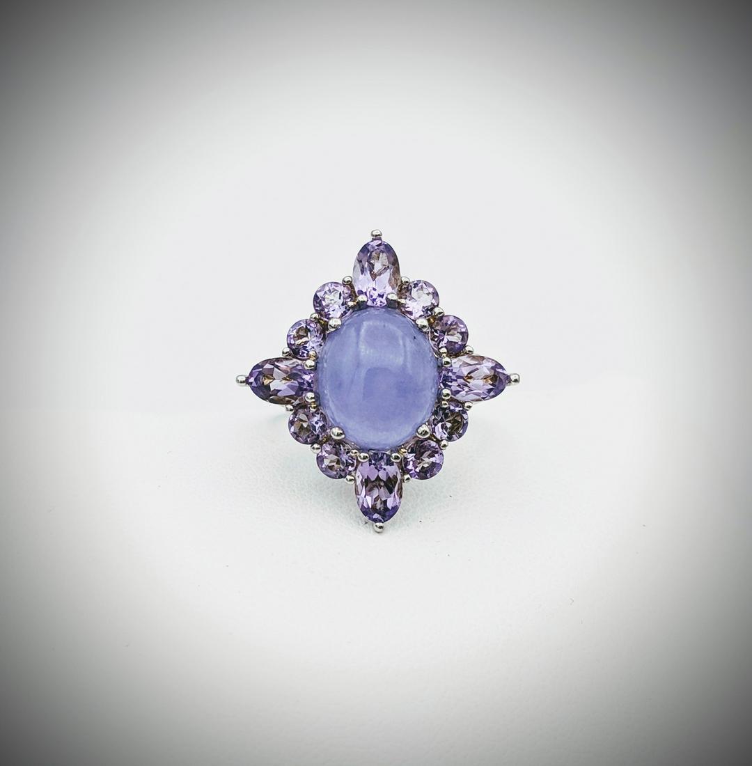 Sterling Silver Sz 7 Chalcedony & Amethyst Ring (1 of 3)