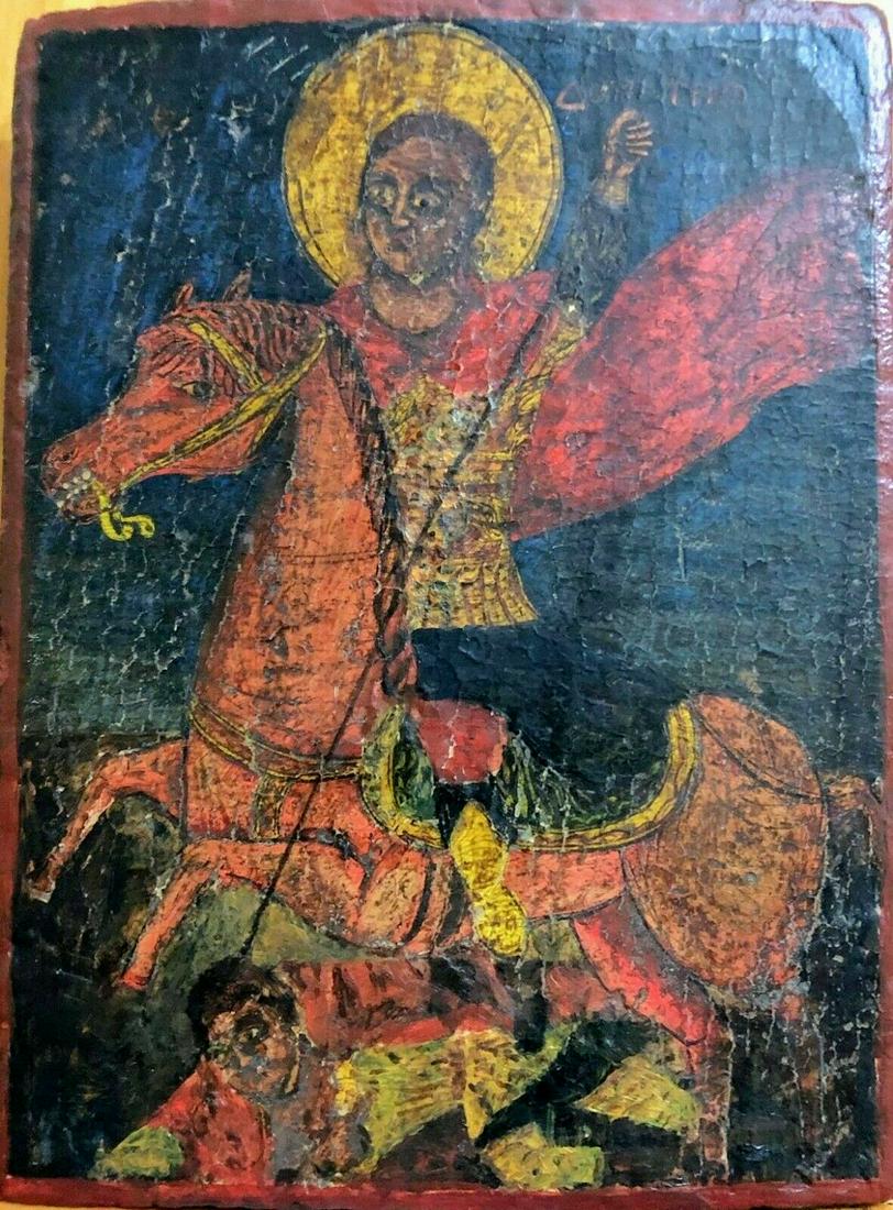 Antique 18c GREEK Icon of St.Dmitry: GREEK ANTIQUE 18c ORTHODOX ICON OF ST.DMITRY SIZE ;H : 8 3/4 x 6 3/4 INCHES. Reserve: $285.00 Shipping: Domestic: Flat-rate of $25.00 to anywhere within the contiguous U.S. International: Foreign ship