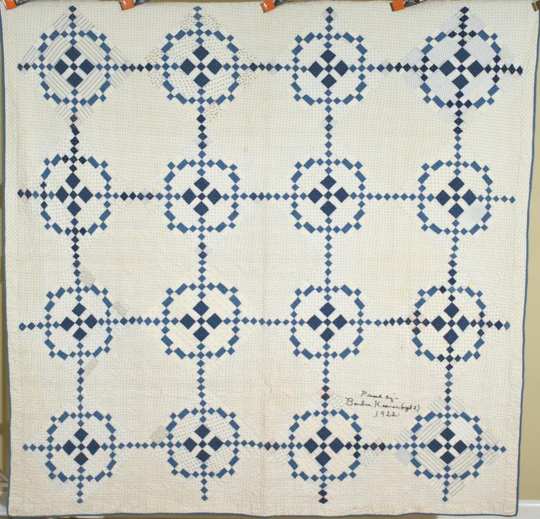 Blue & White Burgoyne Surrounded Quilt, Dated "1922" (1 of 9)