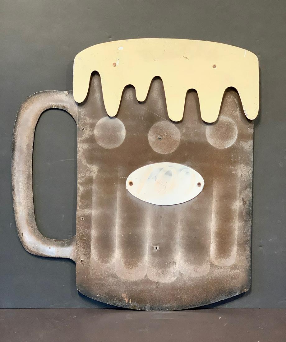Graphic Root Beer / Beer Trade Sign, c. 1940: Title: Graphic Root Beer / Beer Trade Sign, c. 1940 Description: Upstate New York. Bold, dimensional overflowing foam head. Striated Mug lines with realistic frost. Dimensions: 27" w x 31” h Circa: