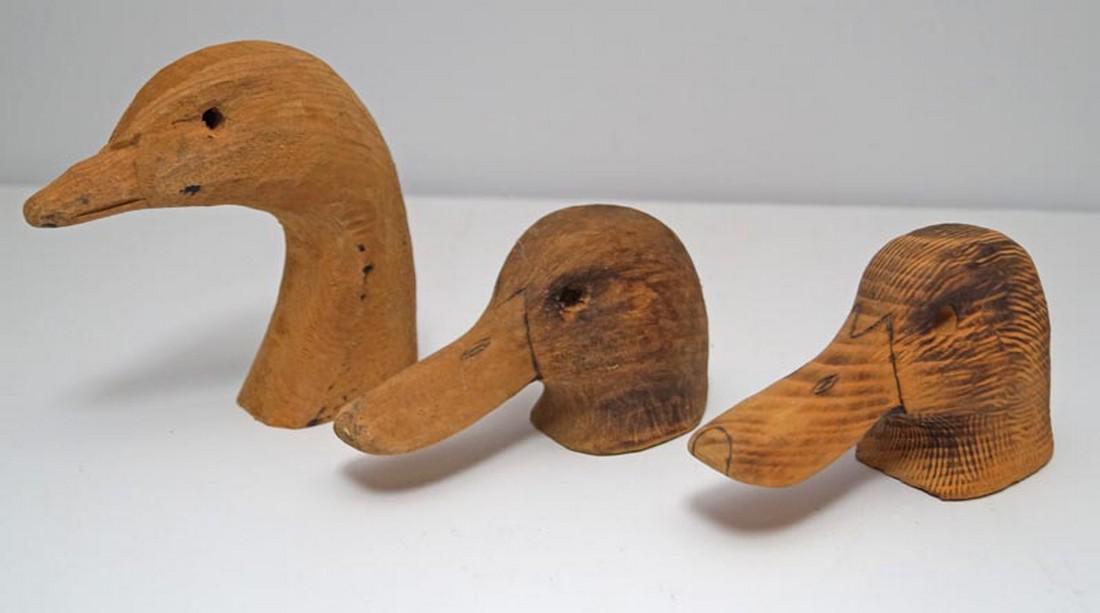Three Wood Carved Duck Decoy Heads (1 of 9)