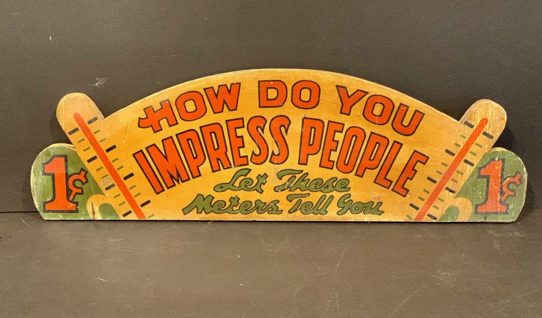 HOW DO YOU IMPRESS PEOPLE c. 1940 Penny Arcade Machine (1 of 5)