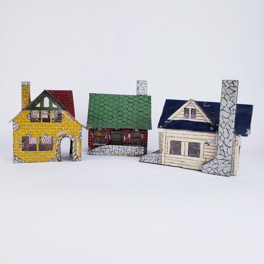 3 Antique Tin Folk Art Houses, mica windows, candle tea (1 of 5)