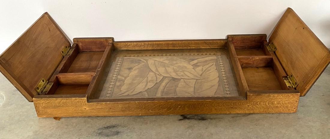 Hand Carved Drawing Table Box /Tray: Title: Hand Carved Drawing Table Box /Tray Date: 1920 Dimensions: 20" by 10" Provenance/Additional Info: Shipping: Domestic: Flat-rate of $20.00 to anywhere within the contiguous U.S. International: F