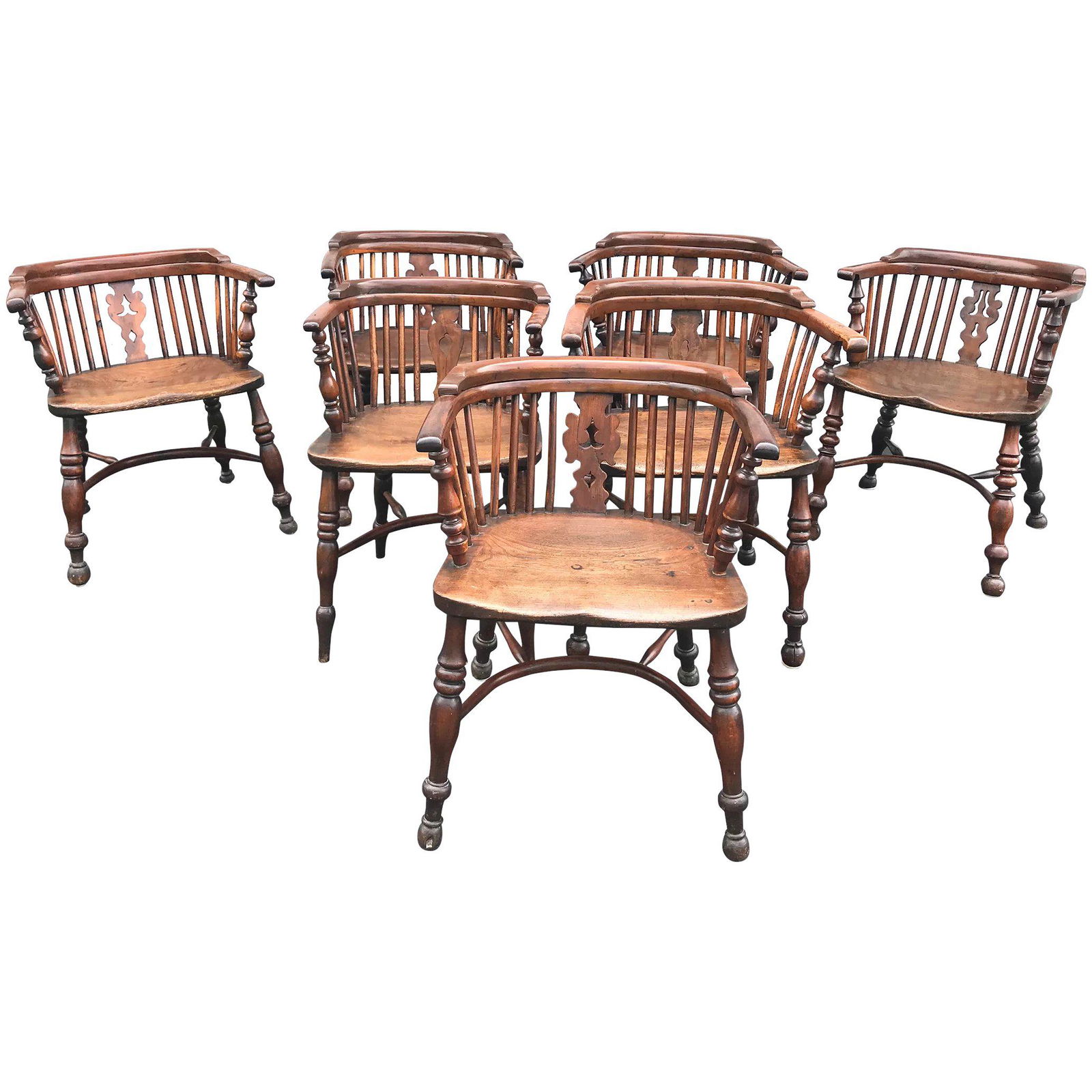 Assembled Set of Seven 19th c English Elmwood Captains (1 of 15)
