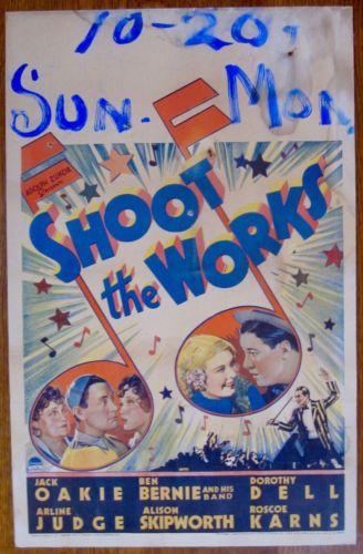 Shoot The Works - Original 1934 Window Card Poster -: SHOOT THE WORKS - ORIGINAL 1934 WINDOW CARD POSTER - JACK OAKIE MUSIC NOTES ART! SHOOT THE WORKS - ORIGINAL 1934 WINDOW CARD POSTER - JACK OAKIE MUSIC NOTES ART! Original 1934 Window Card Movie Advert
