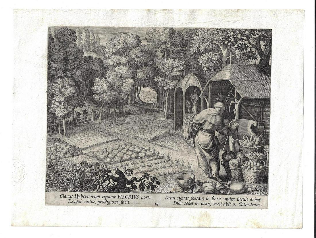 1600 Engraving Sadeler and De Vos Fiacrius (1 of 1)