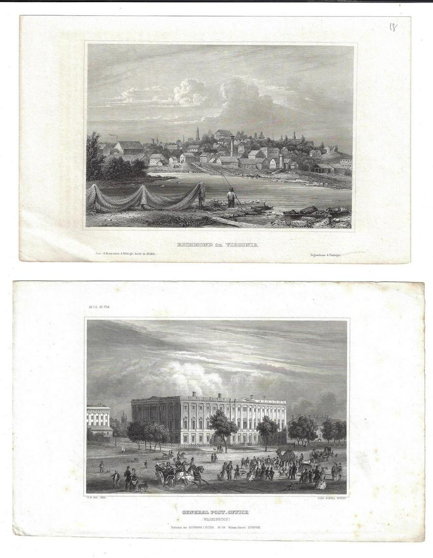 c1850 Two Steel Engravings Richmond Washington DC (1 of 1)