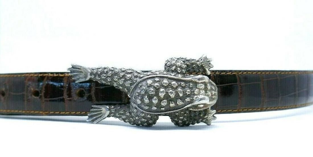 Barry Kieselstein-Co; rd Brown Genuine American: KG Barry Kieselstein-Cord Brown Genuine American Alligator Sterling Frog Belt Size2 Â· Material: Genuine American Alligator, Sterling Frog Â· Weight: 122.8 g Â· Measurements: the belt is 34Â”