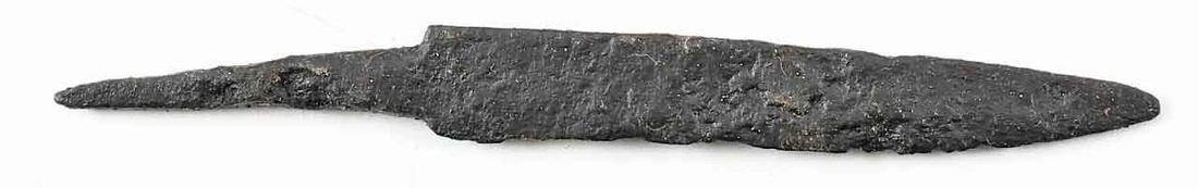 VIKING SIDE KNIFE OR POUCH KNIFE, 879-1067 AD: Vikings evolved multiple fighting techniques depending on circumstances. The sword and axe served on the battlefield. When raiding, they employed brutal hand to hand techniques which included throat s
