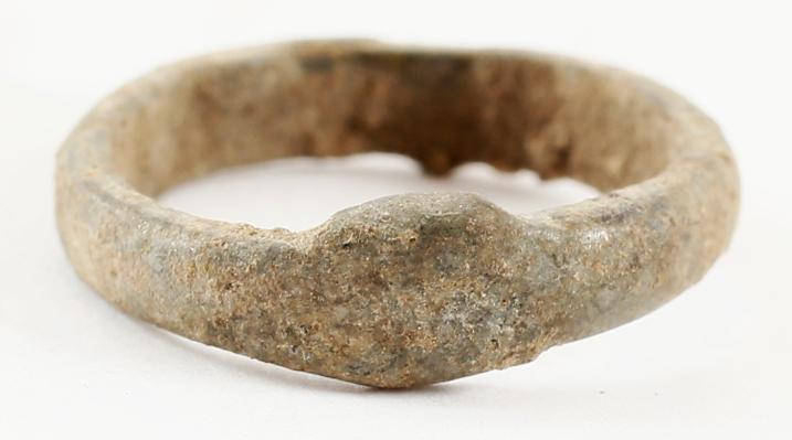 ANCIENT VIKING WEDDING RING 9TH-10TH CENTURY AD SZ 3: No Reserve! Bronze. 3.4mm width. Low rounded face. As found with the surface encrusted from burial. Size 3 1/2. Vikings exchanged rings on the pommel of the groom’s sword. Gift boxed with a certific