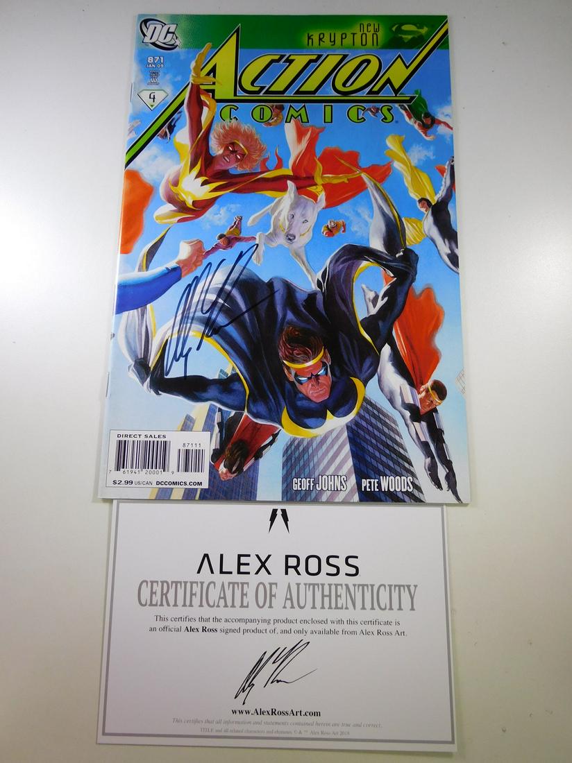 Action Comics #871 Signed by Alex Ross: No Reserve! Action Comics #871 Signed by Alex Ross. NM Shipping: Individual Comics: Flat-rate of $9.99 (1-8 comics) or $19.99 (9+ comics) to anywhere within the contiguous U.S. International: Foreign 