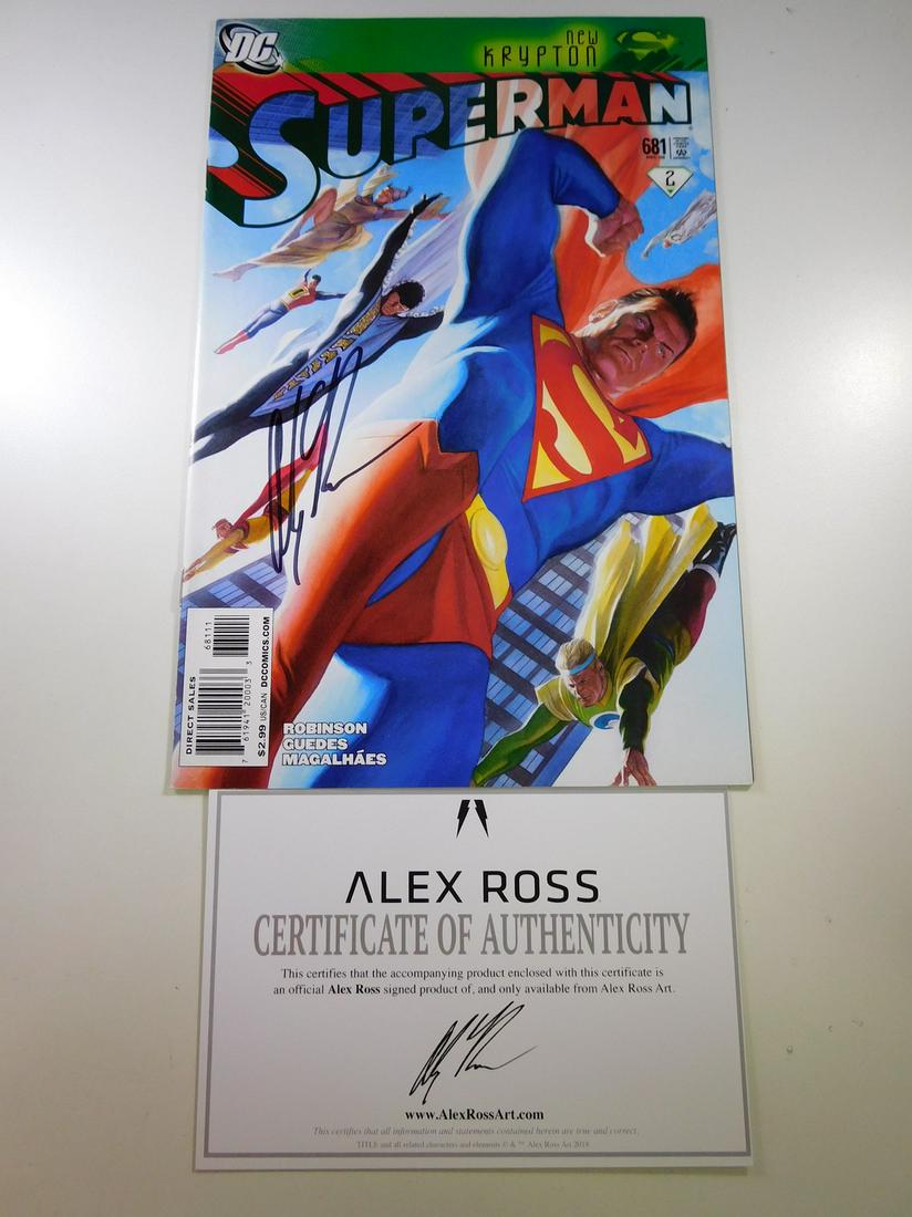 Superman #681 Signed by Alex Ross: No Reserve! Superman #681 Signed by Alex Ross. NM Shipping: Individual Comics: Flat-rate of $9.99 (1-8 comics) or $19.99 (9+ comics) to anywhere within the contiguous U.S. International: Foreign shipp