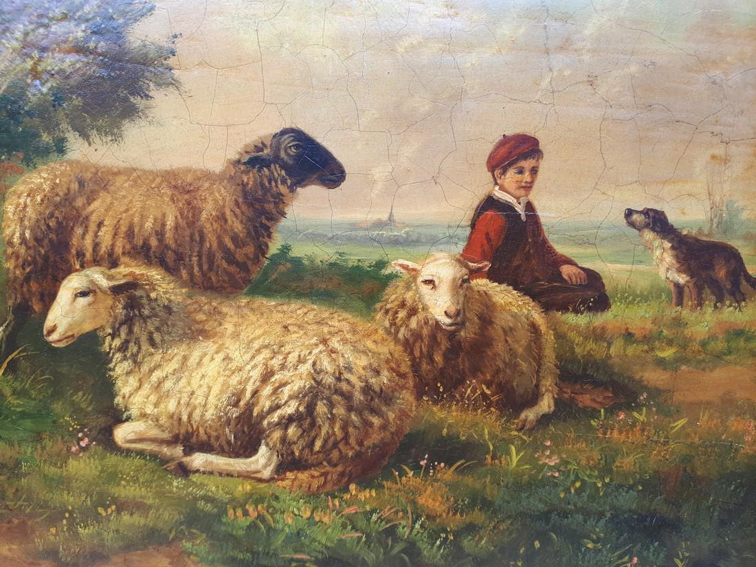 Quidousse, Sheep Shepherd. Painting on wooden panel: Title: Quidousse, Sheep Shepherd. Painting on wooden panel Description: Gaston Quidousse (Gullegem, November 22, 1938 - Houthalen, May 8, 1998) was a Flemish landscape painter.Quidousse was the sevent