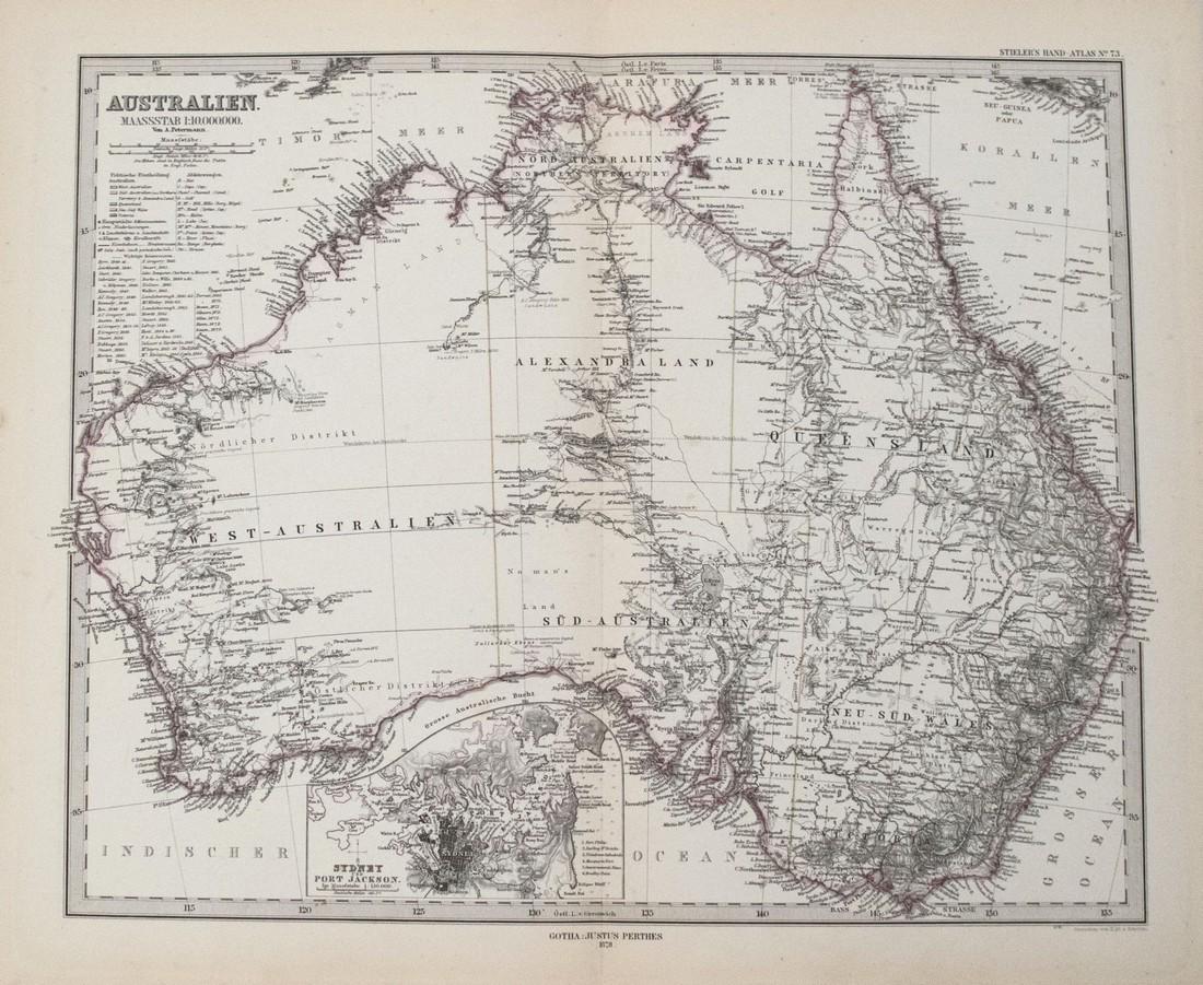 1878 Stieler Map of Australia -- Australien (1 of 1)