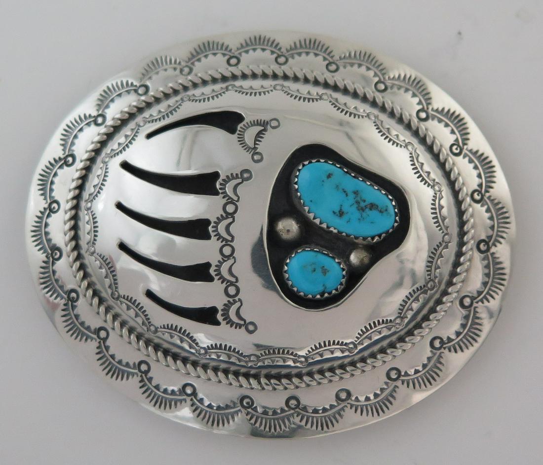 Navajo Musket Sterling Silver & Turquoise Belt Buckle (1 of 6)