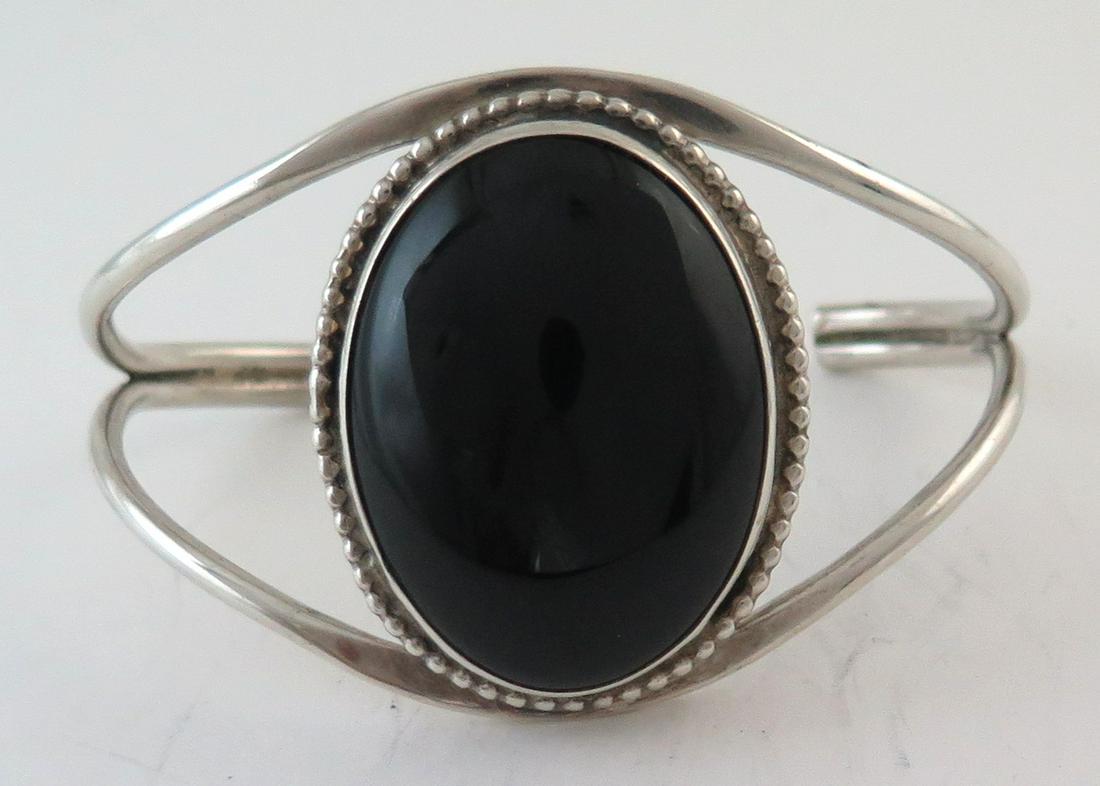 Large Sterling Silver Black Onyx Cuff Bracelet (1 of 6)