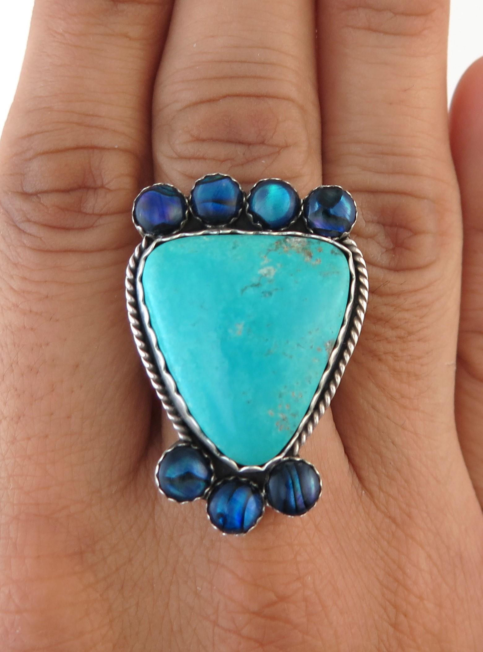 Sterling Silver Ring with Turquoise & Paua Size 8.5 (1 of 5)