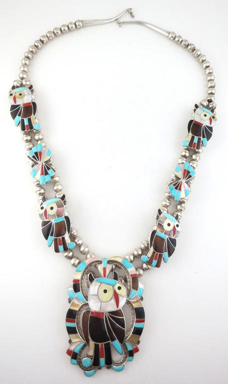 Zuni Sterling Silver Owl Squash Blossom Necklace (1 of 11)