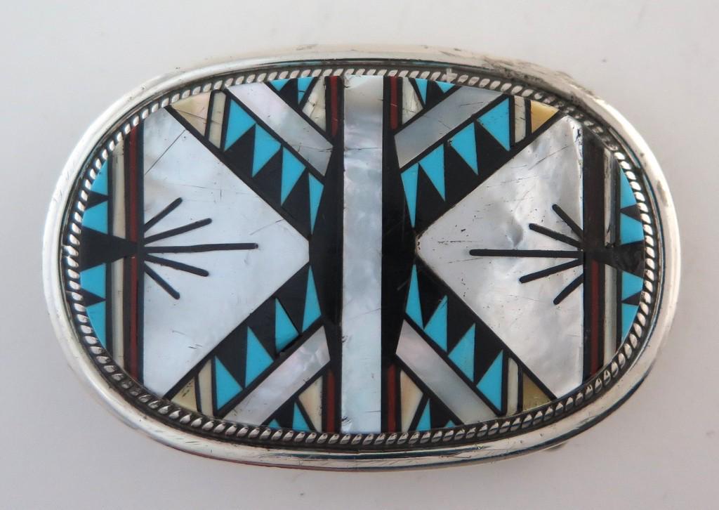Sterling Silver Mosaic Inlay Southwestern Belt Buckle (1 of 6)