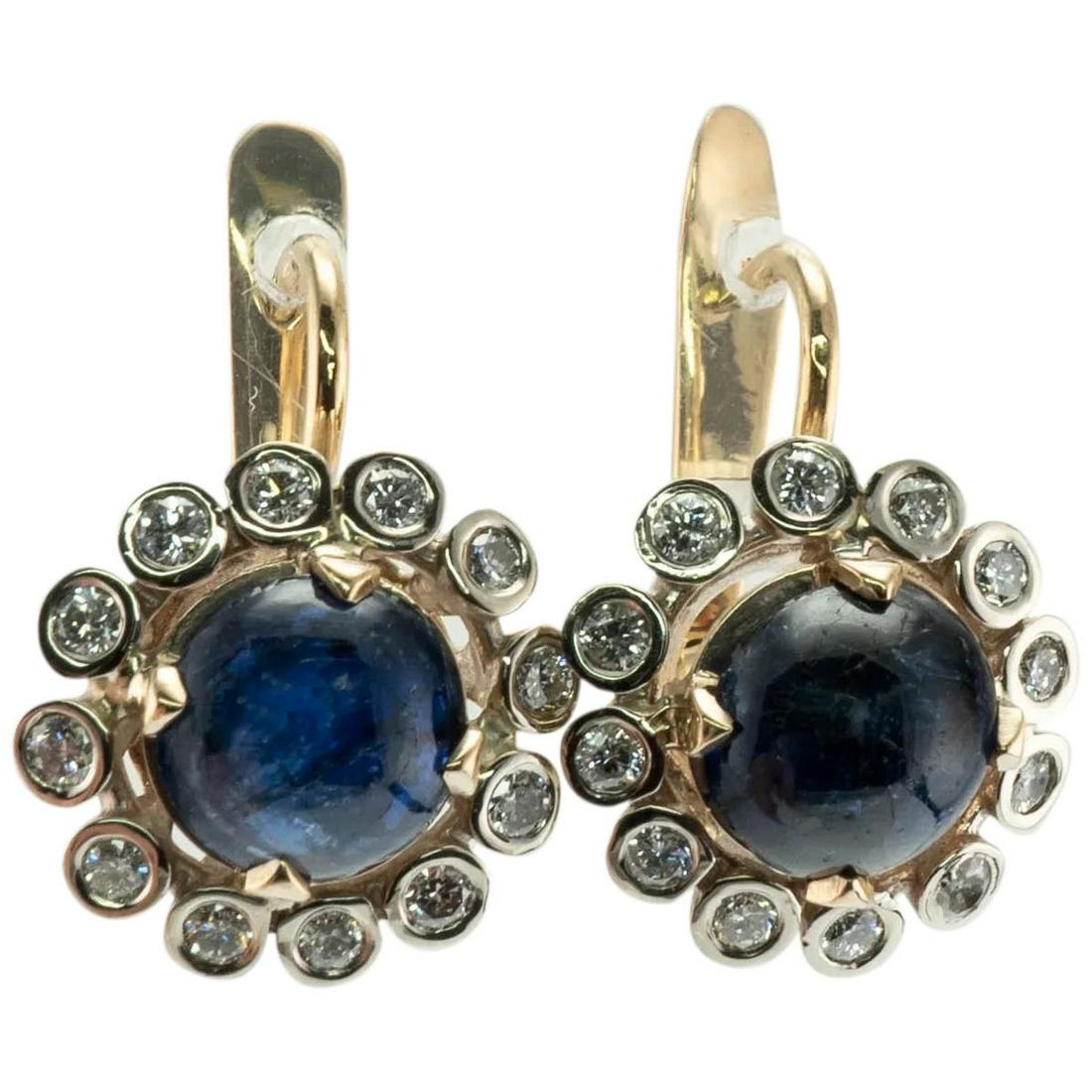 Russian Diamond Sapphire Earrings 14K Gold USSR Soviet (1 of 12)