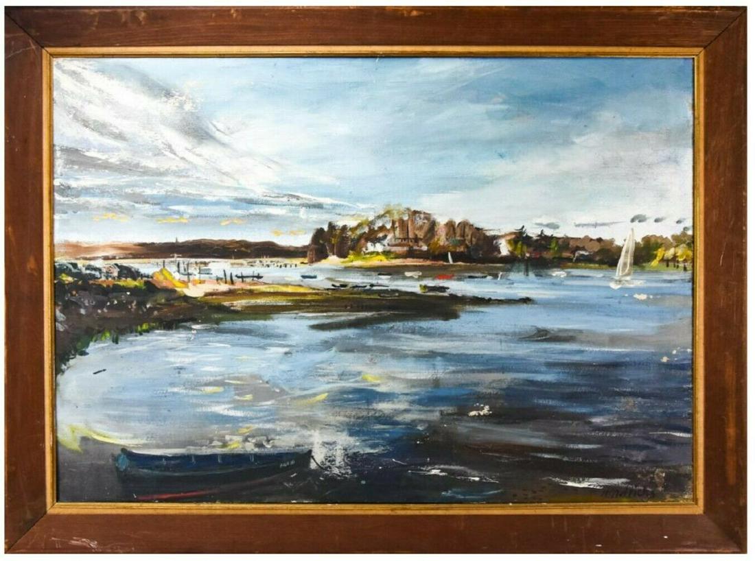 American school oil on canva: ANTIQUE AMERICAN SCHOOL LANDSCAPE OIL ON CANVAS SIGNED LOWER RIGHT. VERY GOOD CONDITION AS SEEN ON PICTURES . FROM THE EAST HAMPTON ESTATE. FRAMED. SIZE 45,5 x 33,5 INCHES. Reserve: $750.00 Shipping: