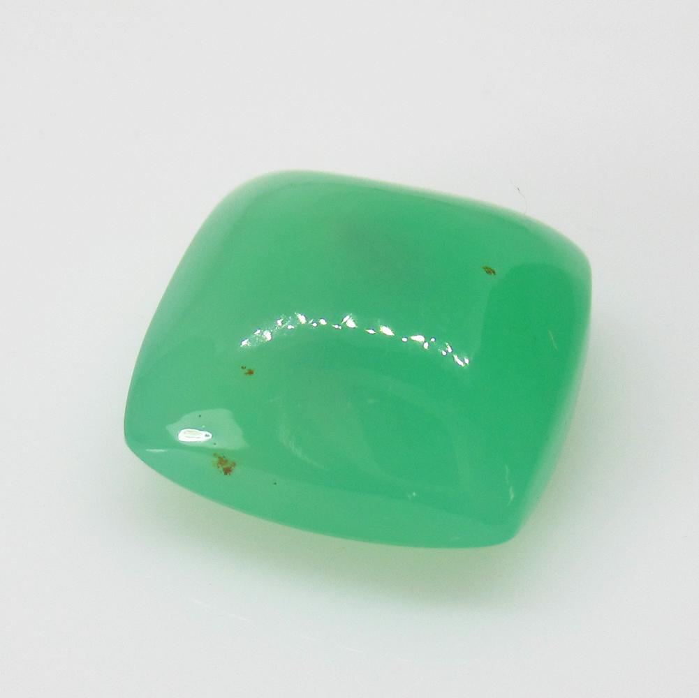 9.72 Ct Natural Green Chrysophrase Cushion Cab: No Reserve! Title: 9.72 Ct Natural Green Chrysophrase Cushion Cab Stone Clarity: Opaque Gemstones: Natural Chrysophrase Carat Weights: 9.72 Size/Dimensions: 13.00 x 13.00 x 7.00 mm Additional Informat