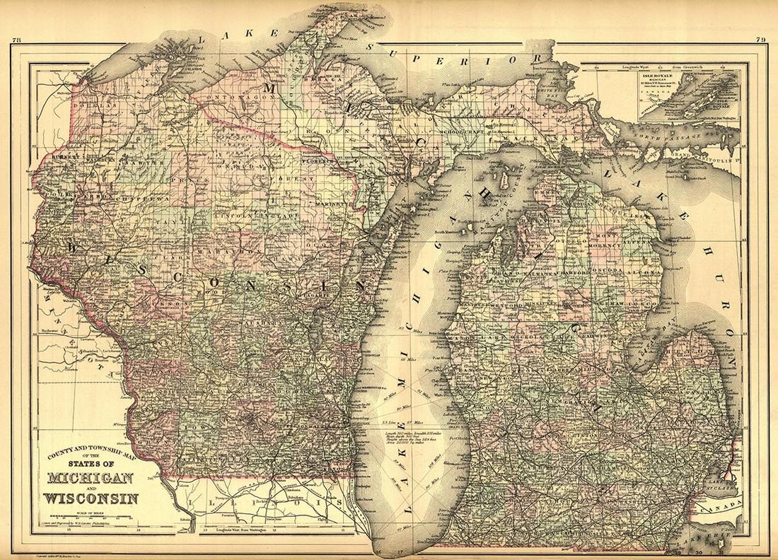 County and Township Map of the States of Michigan and (1 of 2)