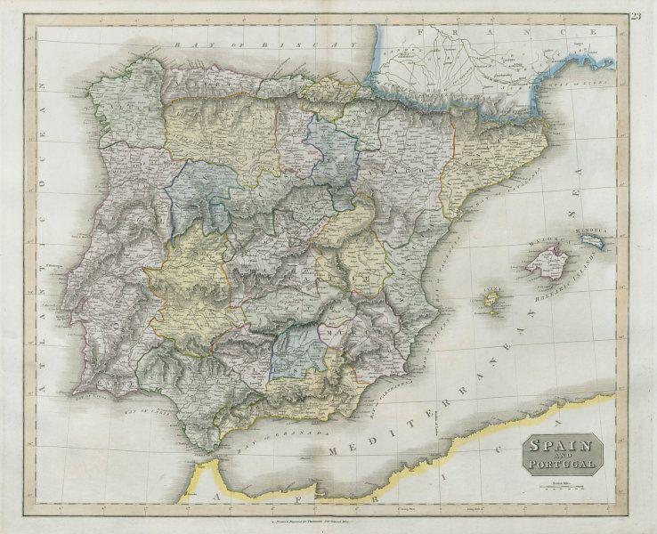 "Spain and Portugal" by John Thomson. Provinces. Iberia: TITLE/CONTENT OF MAP: 'Spain and Portugal' The top image on the right hand side shows the entire map. To view a close up of the map showing the level of printed detail, please click on the bottom imag