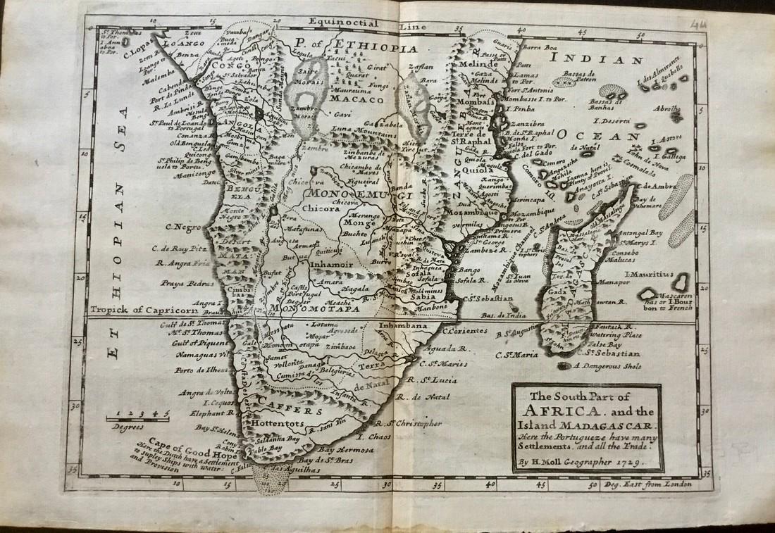 Southern Africa: Title: Southern Africa Date/Period: 1729-1736 Materials: Copperplate engraved. Dimensions: 13 1/2 x 9 “ By. H. Moll. From. Atlas minor. Published. London. Reserve: $190.00 Shipping: Domestic: Free s