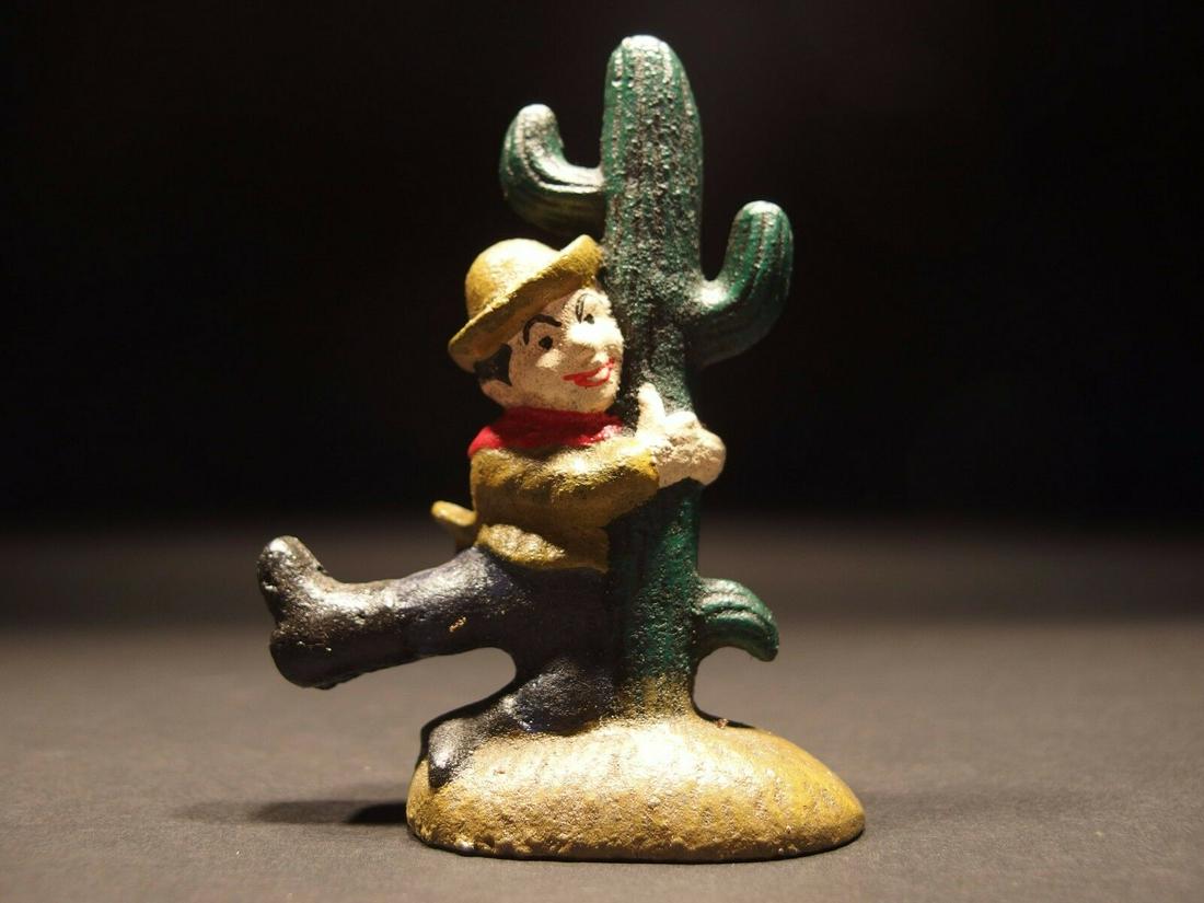 Cast Iron Drunk Cowboy Cactus Beer Bottle Opener bar: Description 4" Tall Great reproduction cast iron bottle opener. This piece was made to look just like an antique, but is new. Great for use or display! Reserve: $13.00 Shipping: Domestic: Flat-rate of