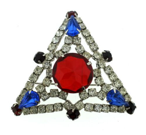 THELMA DEUTSCH PIN BROOCH WHITE RED CLEAR STONES (1 of 1)