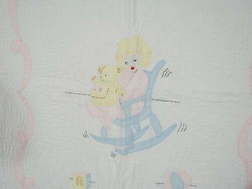 30's Pictorial Applique Crib Quilt w/Soldier- Ballerina (1 of 1)